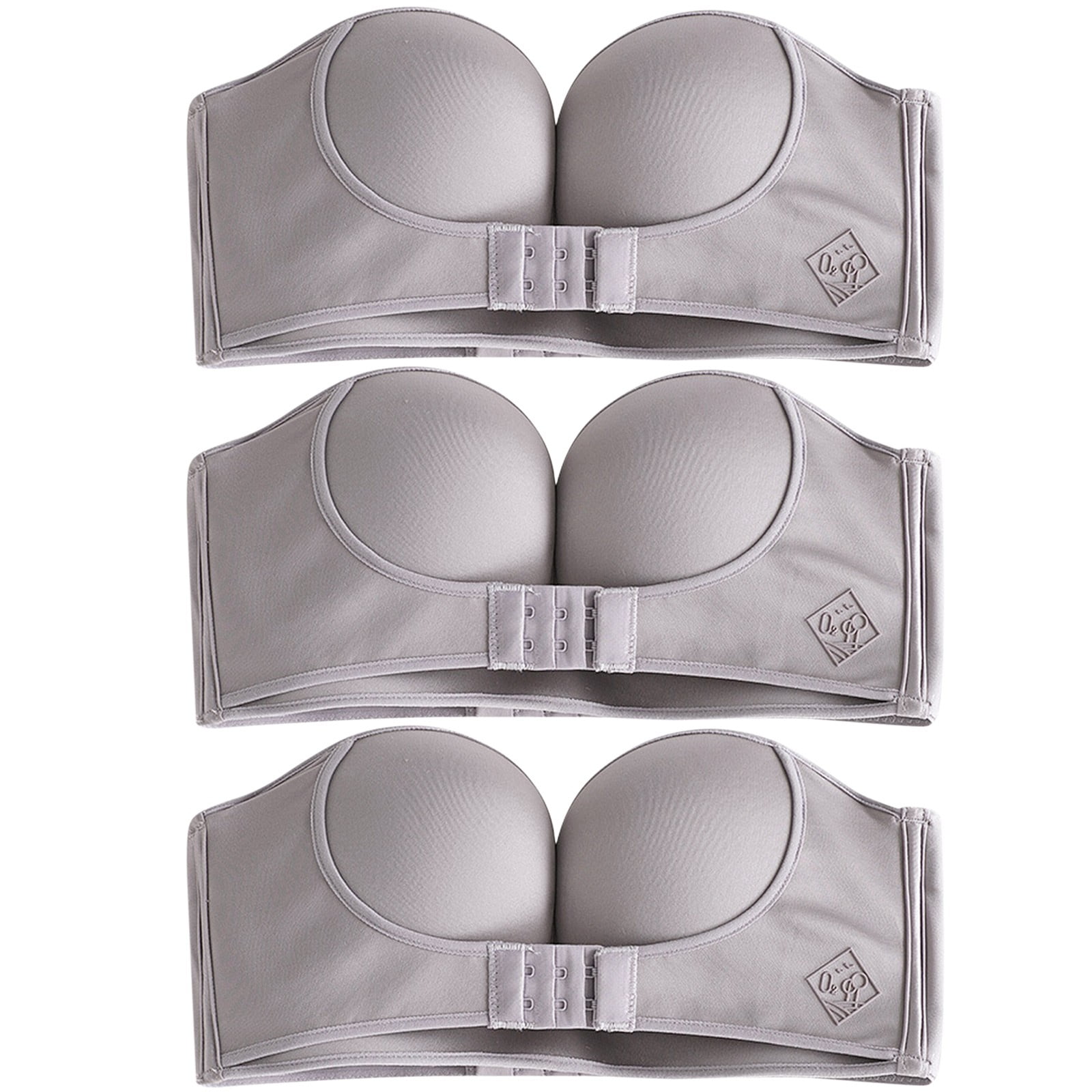 Bra for Women 3PCS Solid Color Strapless Non Slip Adjustment Front Closure  Underwear F Cup Grey 85F - Walmart.com