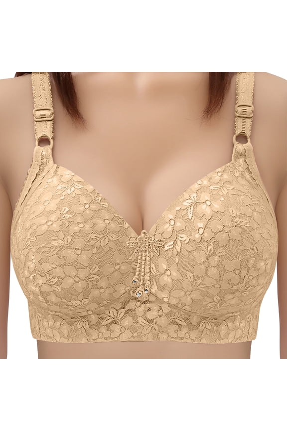 Bra for Women No Underwire Comfortable Plus Size Push-up Bra Everyday Underwear, Beige 48D