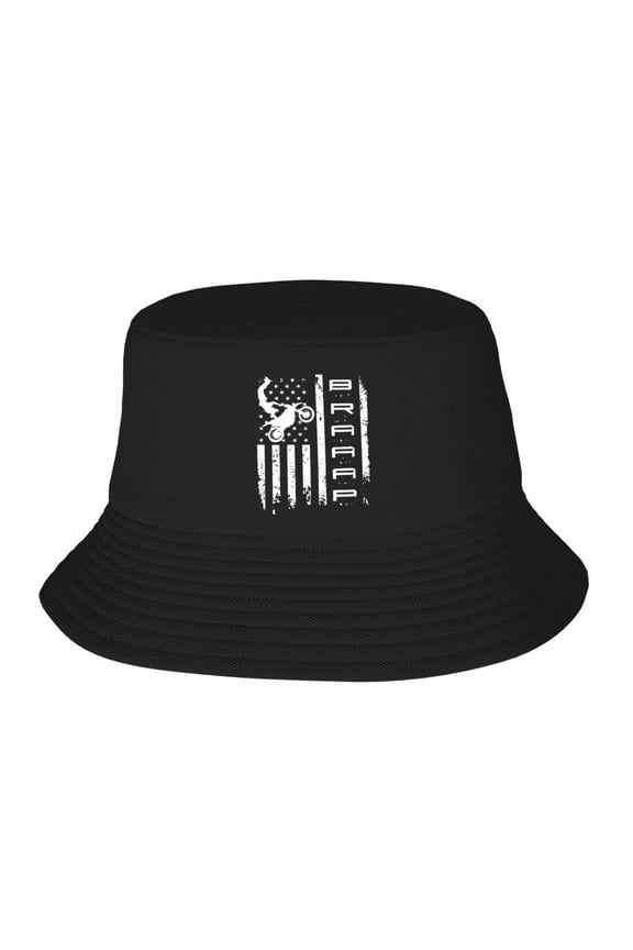 Braaap Motocross Dirt Bike American Flag Bucket Hat For Womens And Mens Outdoor Beach Fisherman Hat Sun Hat