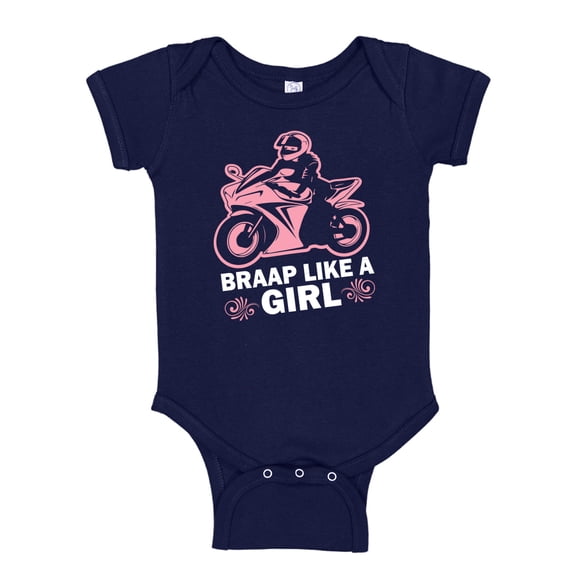 Braap Like A Girl Baby Bodysuit One Piece NB Navy Blue