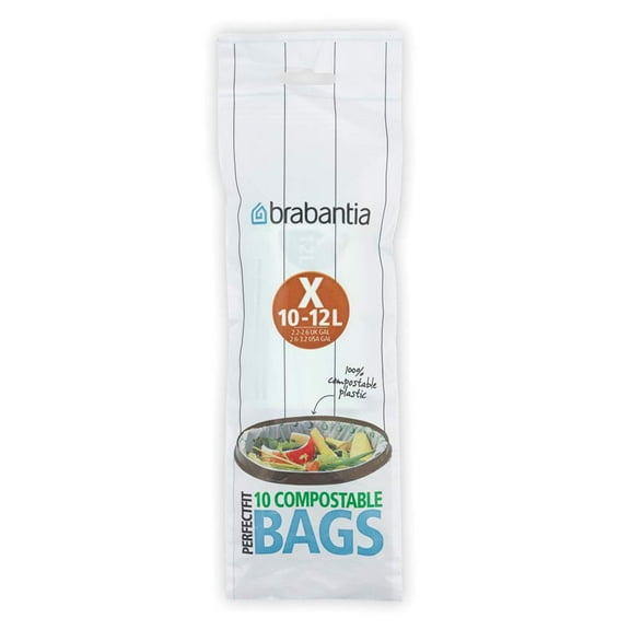Brabantia 118685 Compostable Bin Liners PerfectFit Size X, 10-12L, 10 Bags per roll, White, 10-