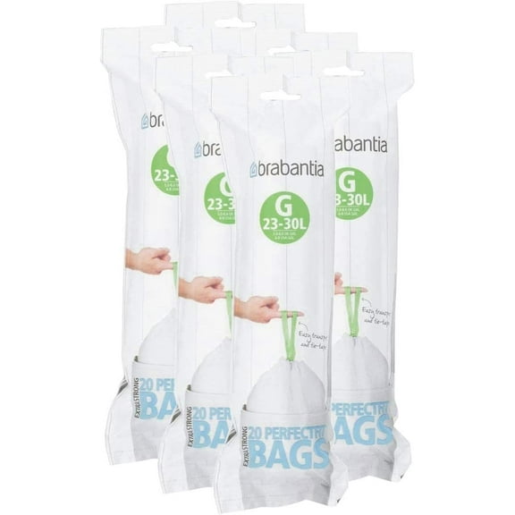Brabantia PerfectFit G 30 Liter Bin Liners, 20 Count Bags, 120 Total Count
