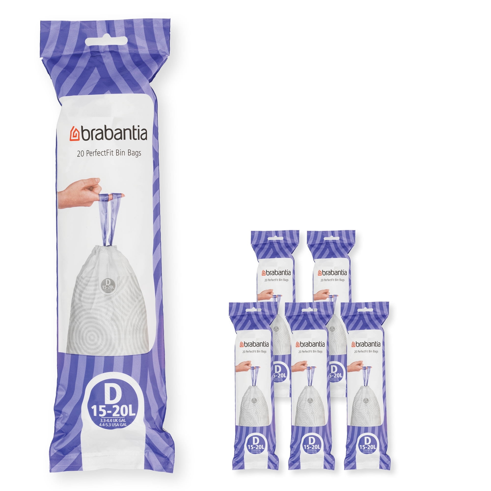 Brabantia PerfectFit Trash Bags, Code D, 4-5.3 Gallon (15-20L) - 120 Count