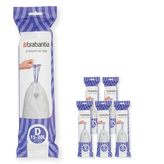 Brabantia PerfectFit Trash Bags, Code D, 4-5.3 Gallon (15-20L) - 120 Count