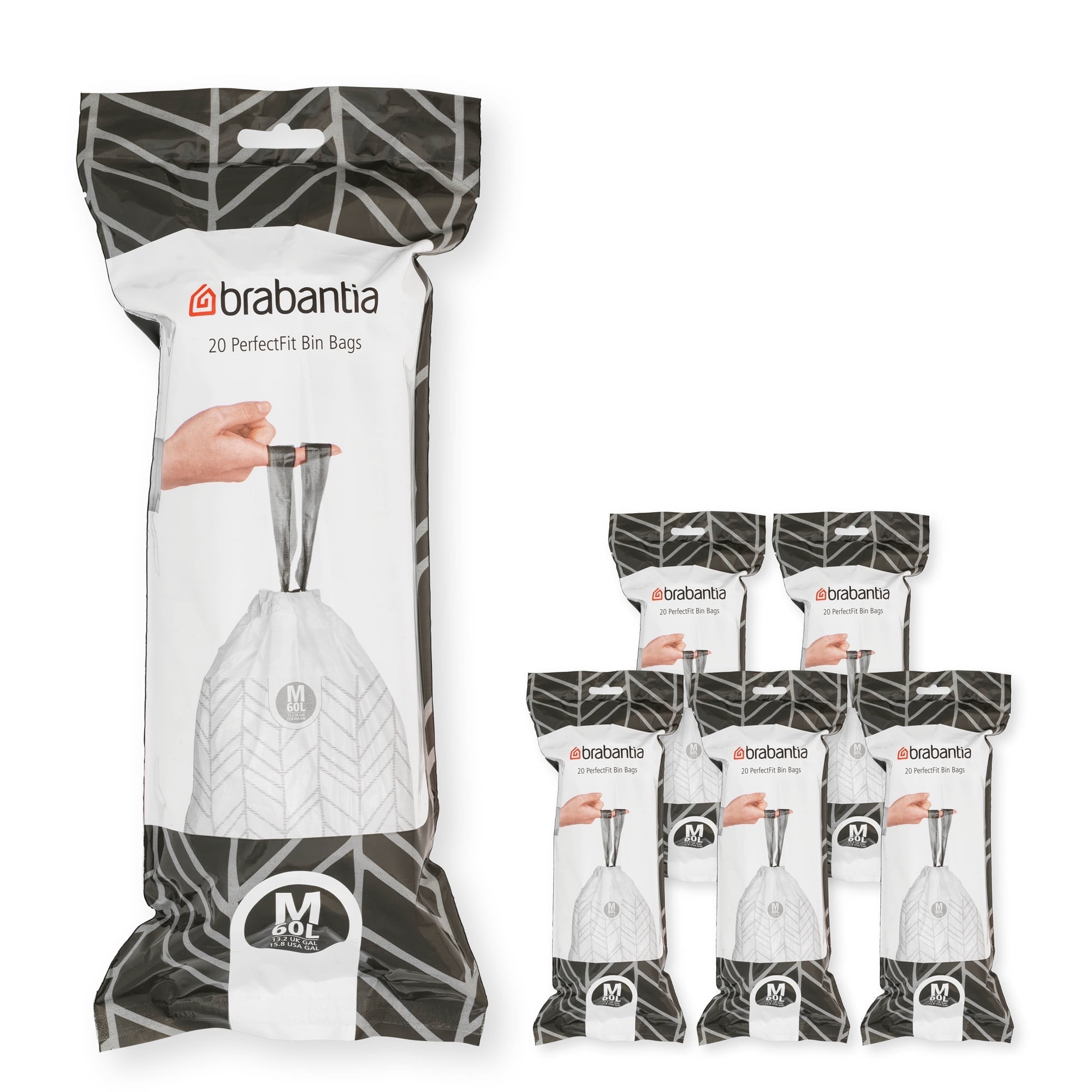 Brabantia PerfectFit Trash Bags, Code M, 16 gallon (60L), 120 Count