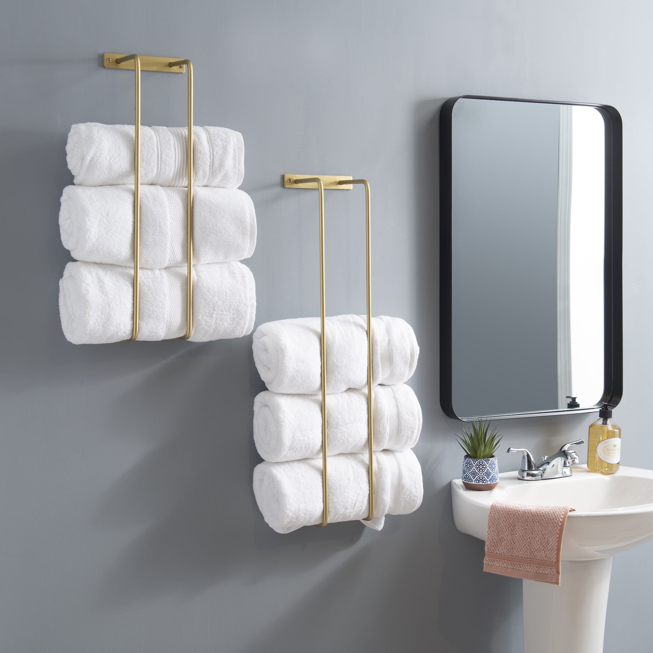 Brabson Wall-Mounted Metal Bathroom Towel Rack, Set of 2, Gold
