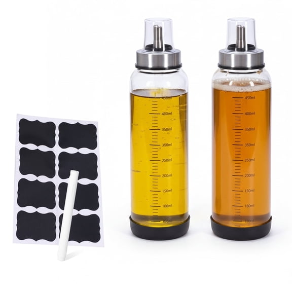 Brabtod 2-Pack 450ml Lead-Free Glass Honey Dispenser Bottles with Non-Slip Base, No-Drip Food-Safe Container for Honey, Garlic Oil, Ketchup & Kitchen Use