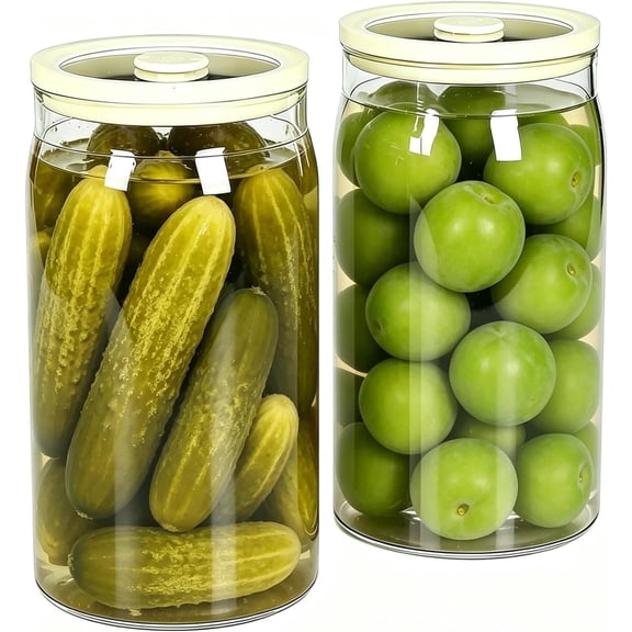 Brabtod Glass Pickle Jar, 2Pack 1200ml Airtight Fermentation Canister with Exhaust Valve, Borosilicate WideMouth Jar for Kimchi, Pickles & Dry Pantry Goods