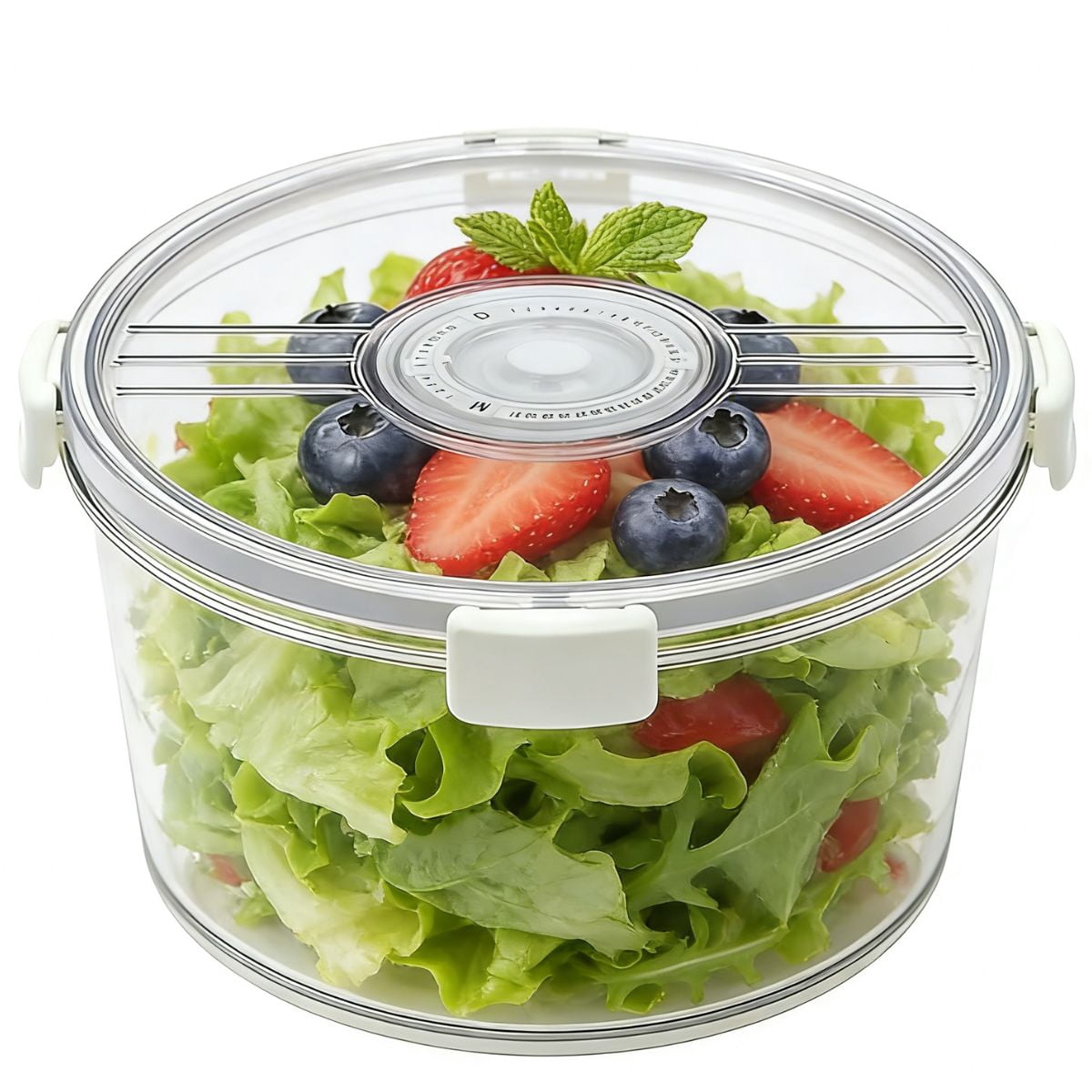Brabtod 4.5L Large Airtight Salad Bowl Food Storage Container, Transparent Sealed Box with Date Dial & 4‑Side Locking Lids for Salad, Fruits, Snacks & Baked Goods