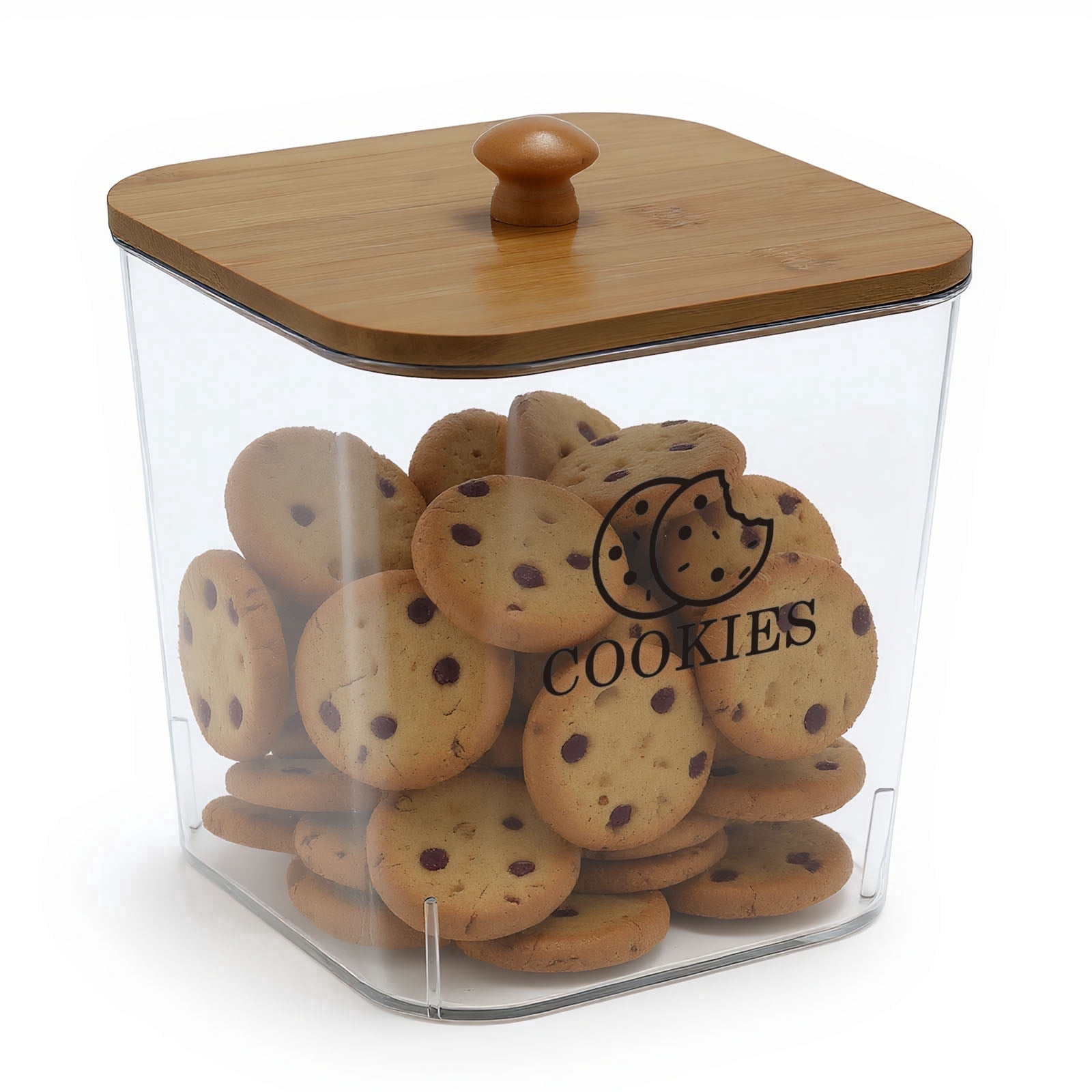 Brabtod Airtight Plastic Cookie Jar with Bamboo Lid, 4.3L Clear Food
