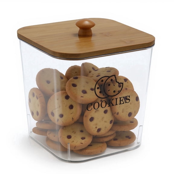 Brabtod Airtight Plastic Cookie Jar with Bamboo Lid, 4.3L Clear Food Storage Container for Cookies, Biscuits, Snacks, Candy & Dry Goods