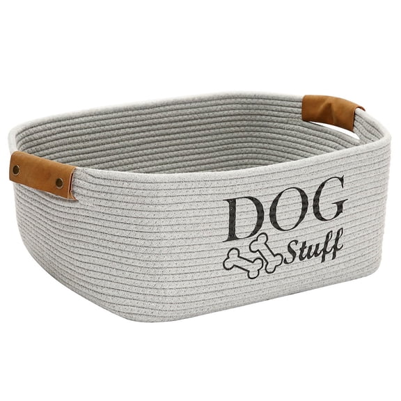 Brabtod Dog Toy Basket Storage Cotton Rope Storage Basket Pet Toy Storage Bin Doy Toy Box with Handle Gray, Perfect for Organizing Pet Toys, Blankets, Leashes, Coats Gray