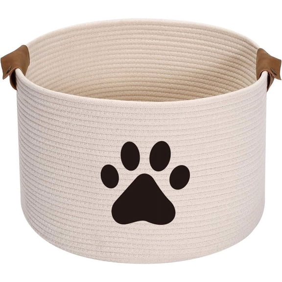Brabtod Dog Toy Baskets, Pet Cat Toy Box in Large Stuff Storage Bin - Perfect for Collect Toys, Grooming Stuff, Clothings, Diapers for Living Room, Playroom, Closet, Home-Beige