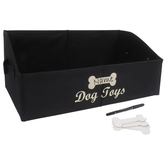 Brabtod Dog Toy Box and Storage Bin With Handle - Trapezoid Basket Chest Organizer for Pet Toys, Blankets and Accessories,Personalizable, Black