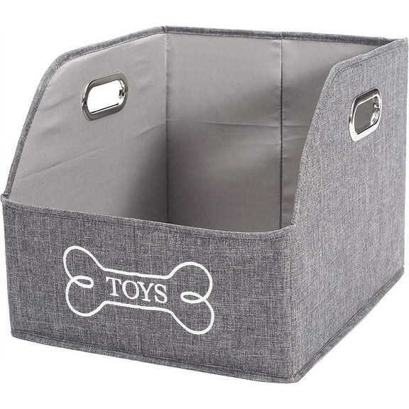 Brabtod Dog Toys Storage Bins Big Canvas Pet Baskets,Puppy Toy Box Organizer with Metal Handles,Gray