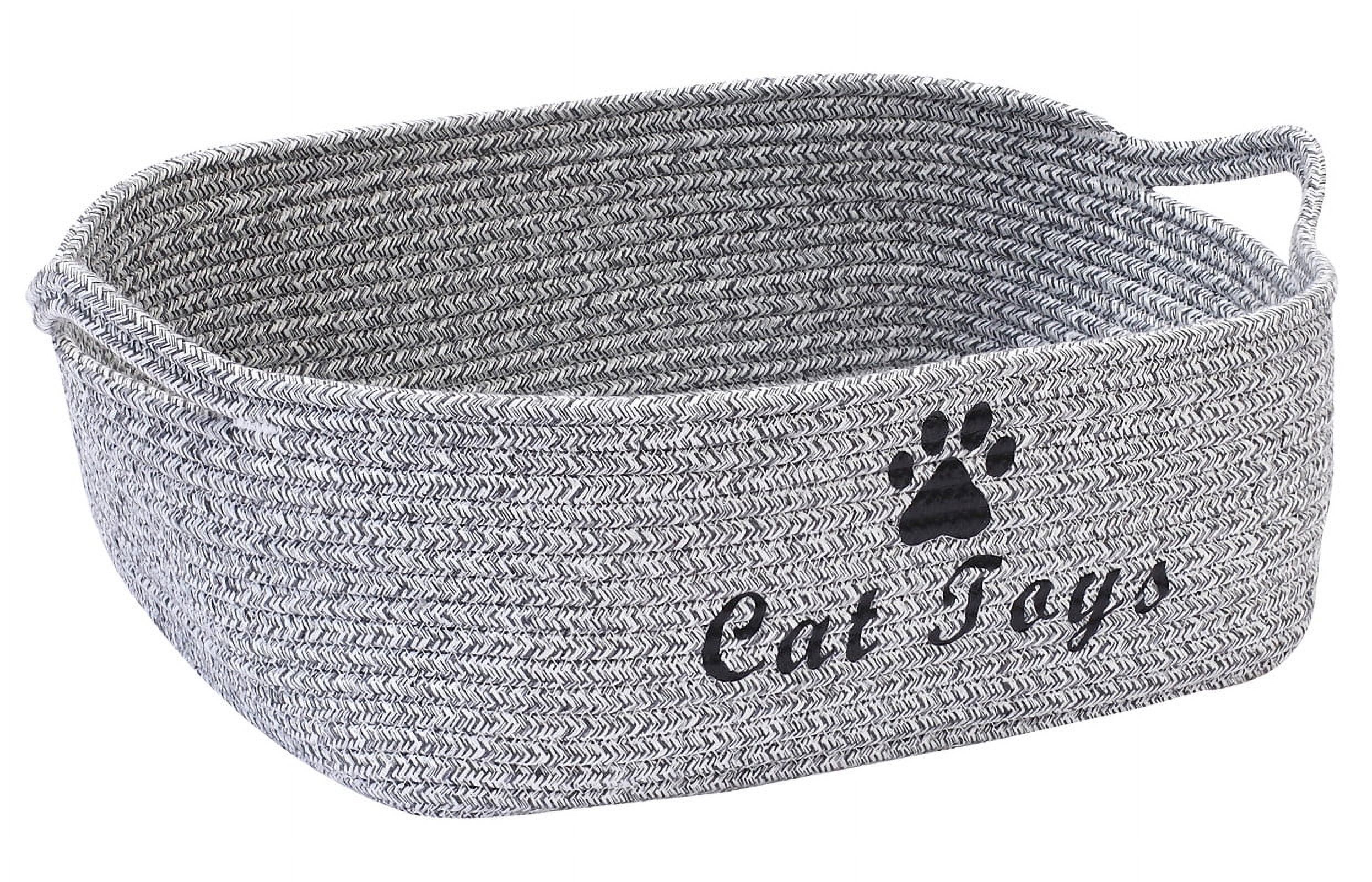 Brabtod Durable Rope cat Toy Box with Handle, pet Toy Basket(Grey