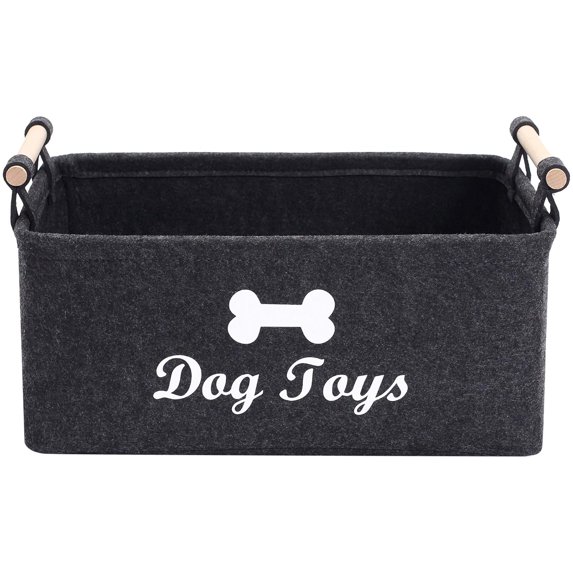 Brabtod Felt Pet Toy Basket and Dog Toy Box Storage Basket Chest Organizer - Perfect for Organizing Pet Toys, Blankets, Leashes, Vest and Coats -DarkGrey