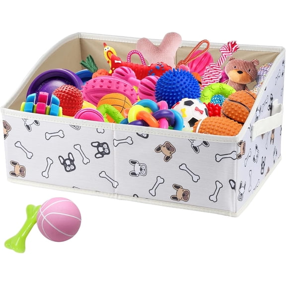 Brabtod Foldable Dog Toy Basket, Large Capacity Trapezoid Storage Box for Toys & Accessories (Dog Head & Bone Prints), Lightweight Multipurpose
