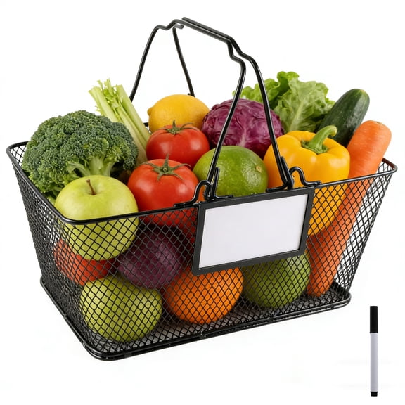 Brabtod Metal Mesh Harvest Basket with Handle & Magnetic Label, Multipurpose Garden Harvesting Basket for Fruits, Vegetables & Produce, Kitchen Storage Organizer
