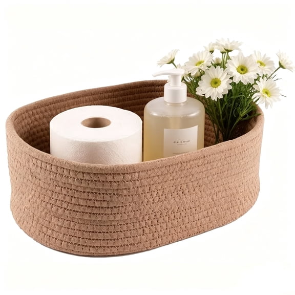 Bratod Oval Cotton Rope Toilet Paper Storage Basket, Woven Bathroom Countertop Tissue Holder, Farmhouse Decor Household Organizer