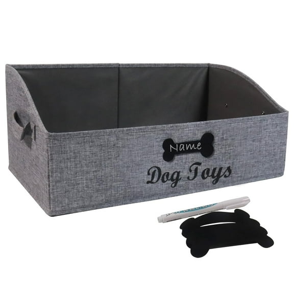 Brabtod Personalizable Large Dog Toy Bin, Dog Toy Basket Storage with Collapsible Fabric Trapezoid Design,Pefect for Organizing Pet Toys/Blankets/leashes/Rope Toys/Clothing,SnowGray