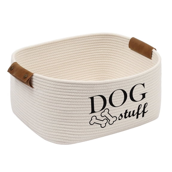 Brabtod Square Dog Toy Basket Storage Cotton Rope Storage Basket Pet/Pet Toy And Accessory Storage Bin Doy Toy Box-Beige