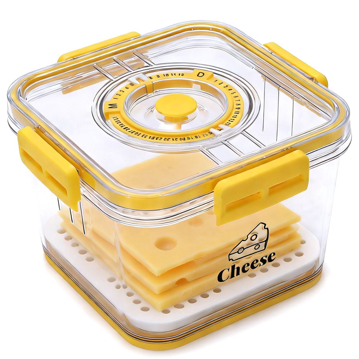 Brabtod Yellow Airtight Cheese Storage Container with Removable Drain ...