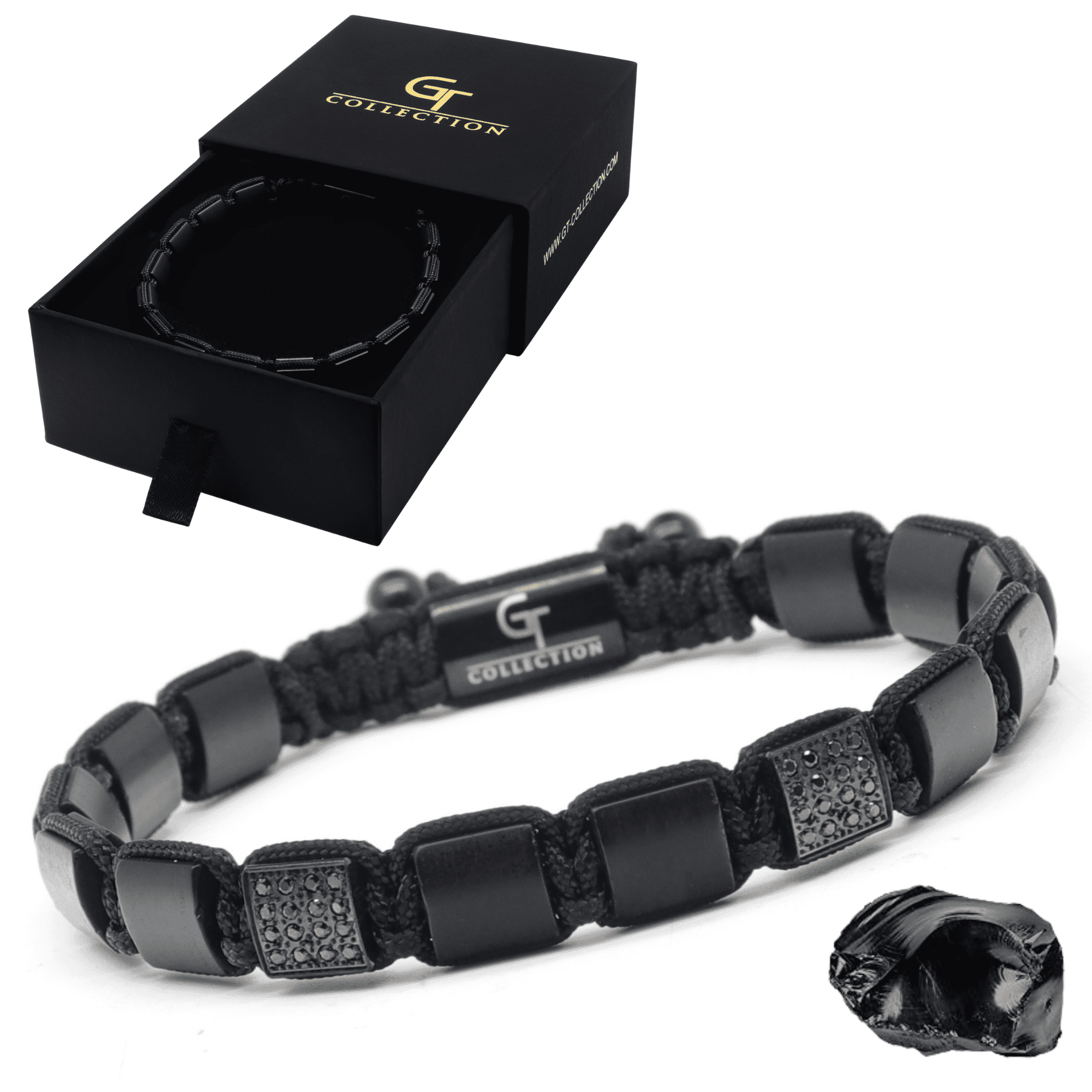 Men's BLACK ONYX Flat bead Bracelet | Gift for Men | One Size Fits All | 100% Natural | Gemstone Adjustable Bracelet
