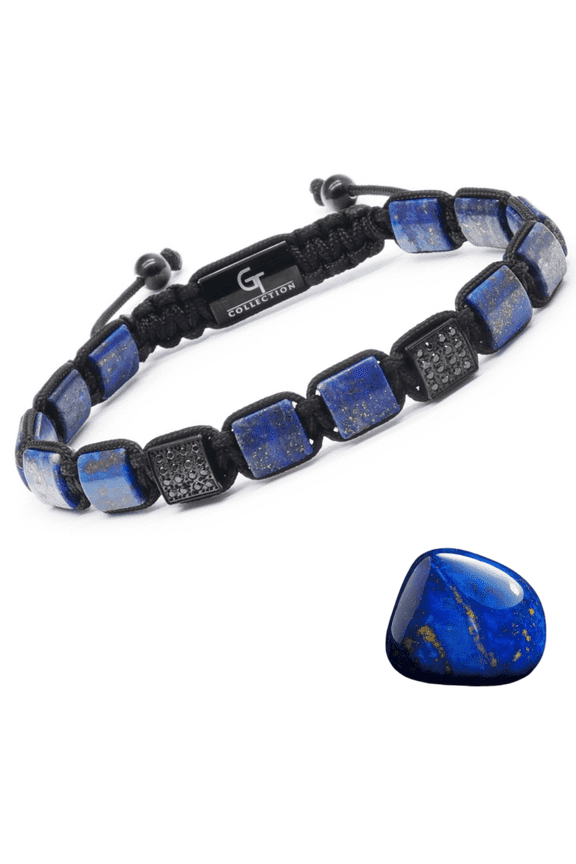 Men's LAPIS LAZULI Flat bead Bracelet | Gift for Men | One Size Fits All | 100% Natural | Gemstone Adjustable Bracelet