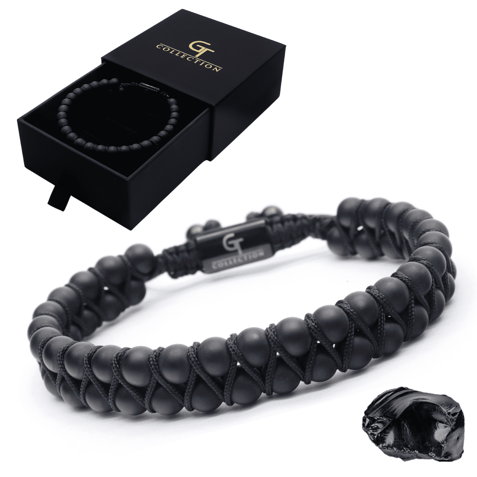 Men's BLACK ONYX Double Bead Bracelet | Gift for Men | One Size Fits All | 100% Natural | Gemstone Adjustable Bracelet