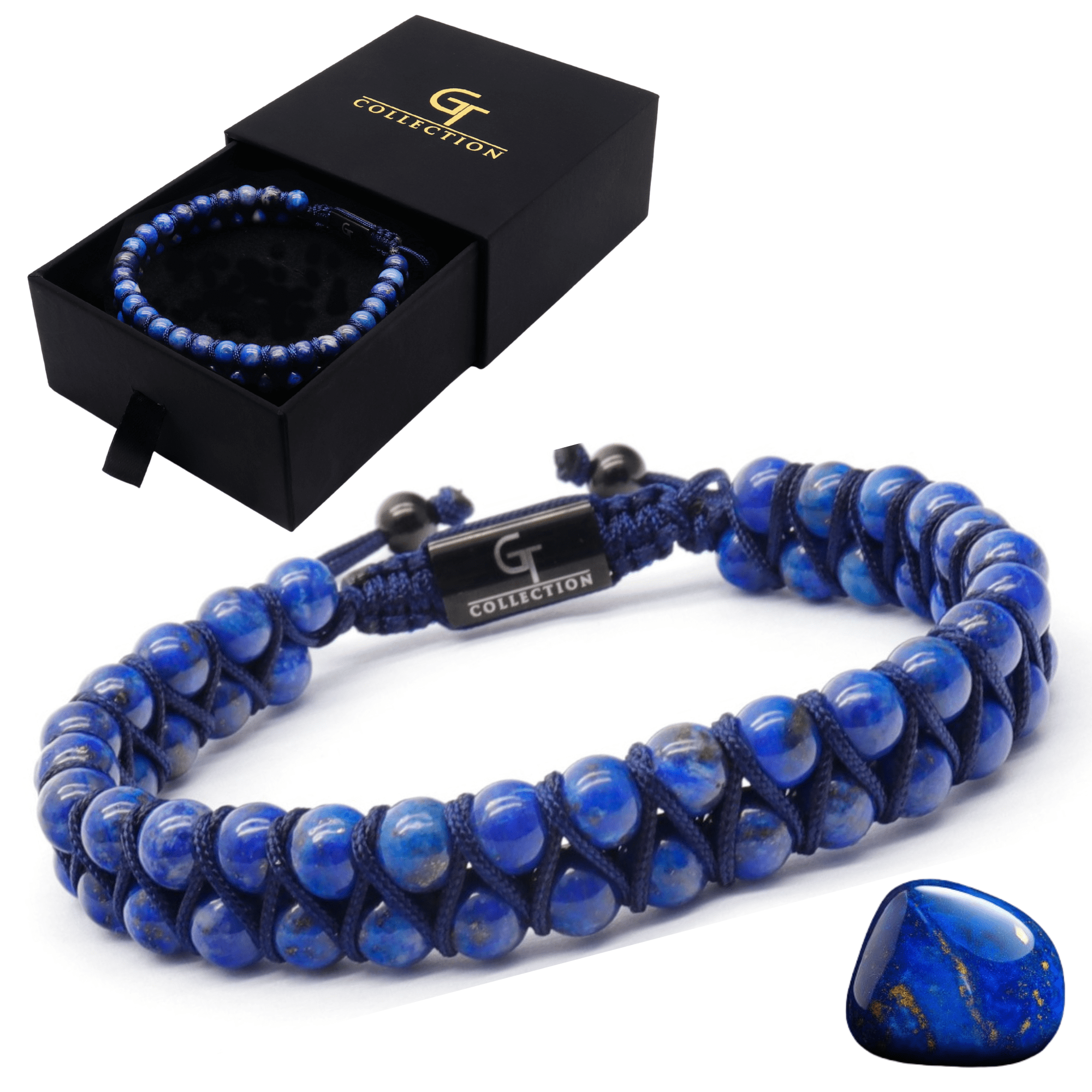 Men's LAPIS LAZULI Double Bead Bracelet | Gift for Men | One Size Fits All | 100% Natural | Gemstone Adjustable Bracelet