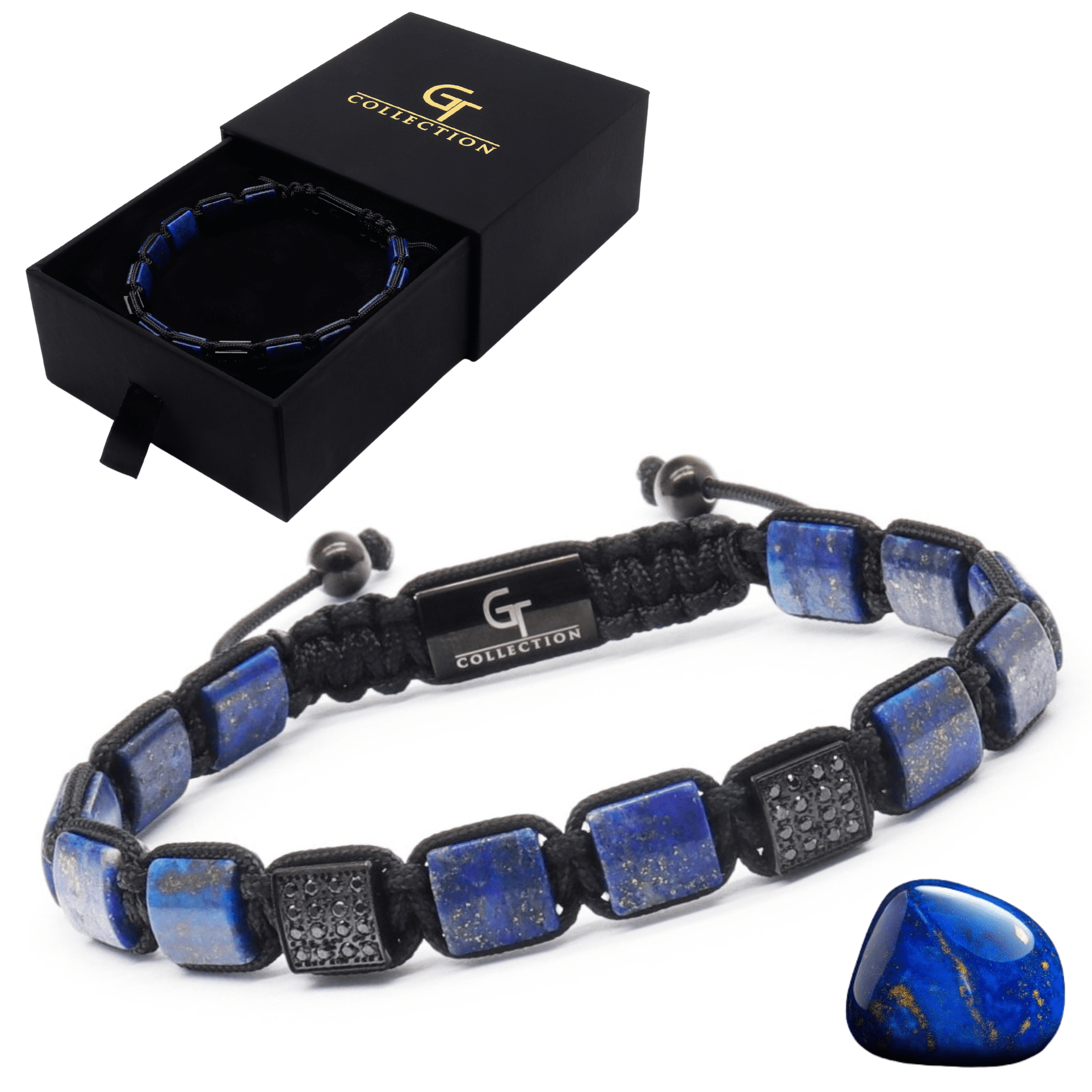 Men's LAPIS LAZULI Flat Bead Bracelet | Gift for Men | One Size Fits All | 100% Natural | Gemstone Adjustable Bracelet