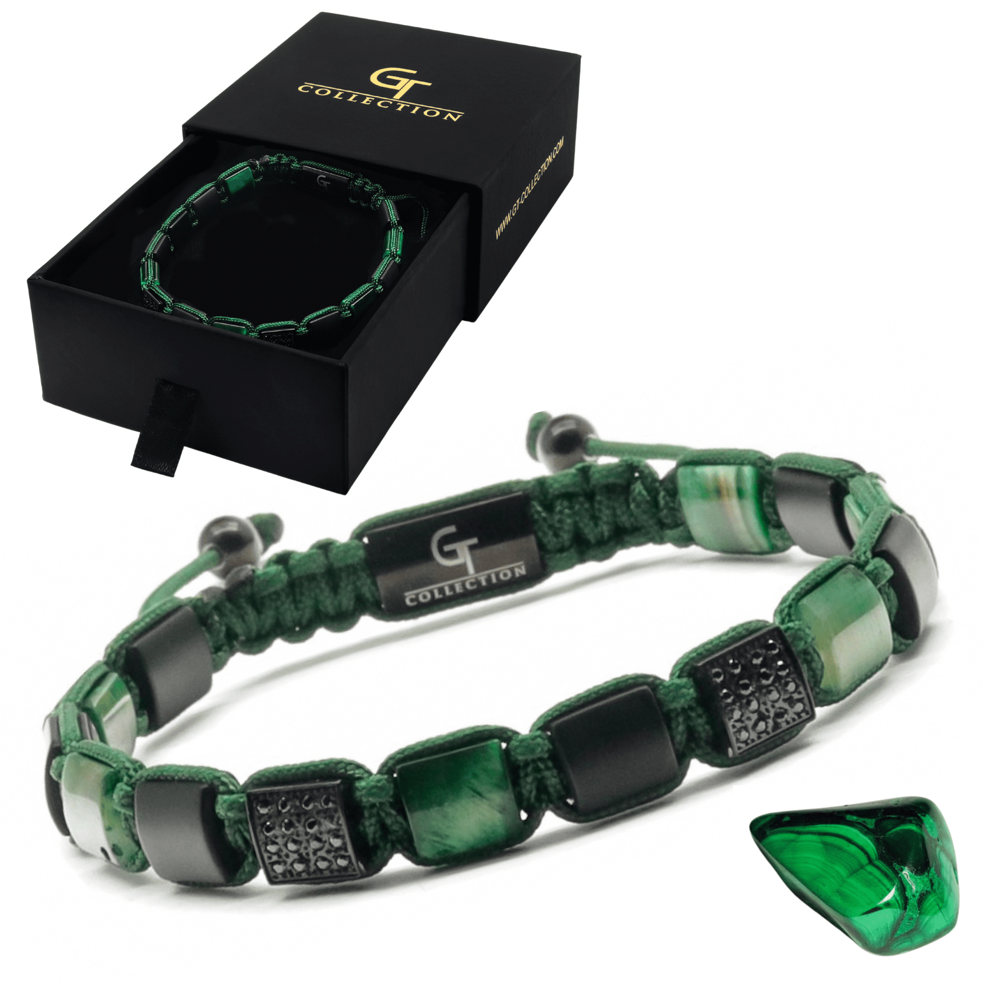 Men's GREEN TIGER EYE, BLACK ONYX Flat Bead Bracelet | Gift for Men | One Size Fits All | 100% Natural | Gemstone Adjustable Bracelet