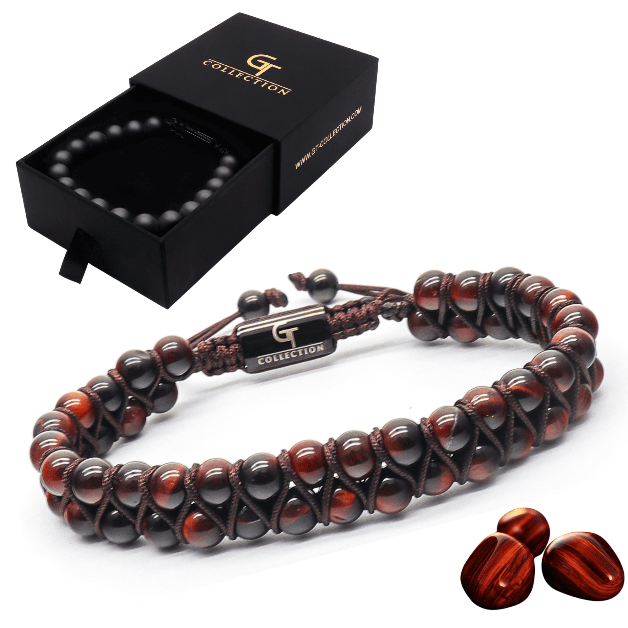 Men's RED TIGER EYE Double Bead Bracelet | Gift for Men | One Size Fits All | Gemstone Adjustable Bracelet
