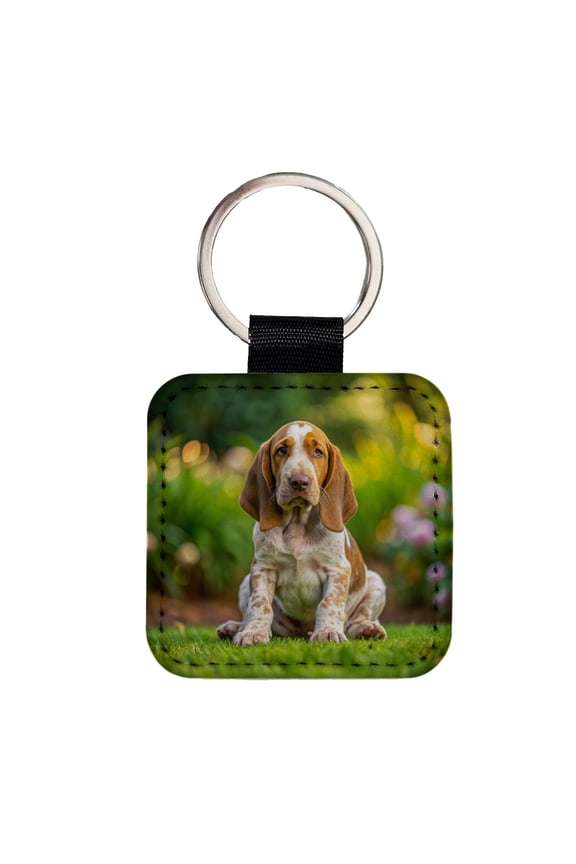Bracco Italiano Dog Puppy Photo Faux Leather Square Keychain