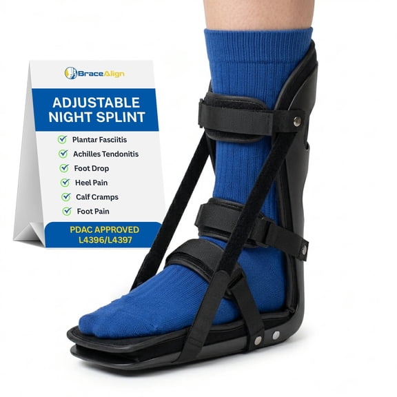 Brace Align Adjustable Night Splint L4396/L4397 - Support for Plantar Fasciitis, Achilles Tendonitis, and Foot Drop
