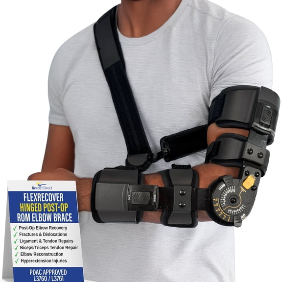 Brace Align FlexRecover Hinged ROM Elbow Brace with Sling – Adjustable Post-Op Elbow Support