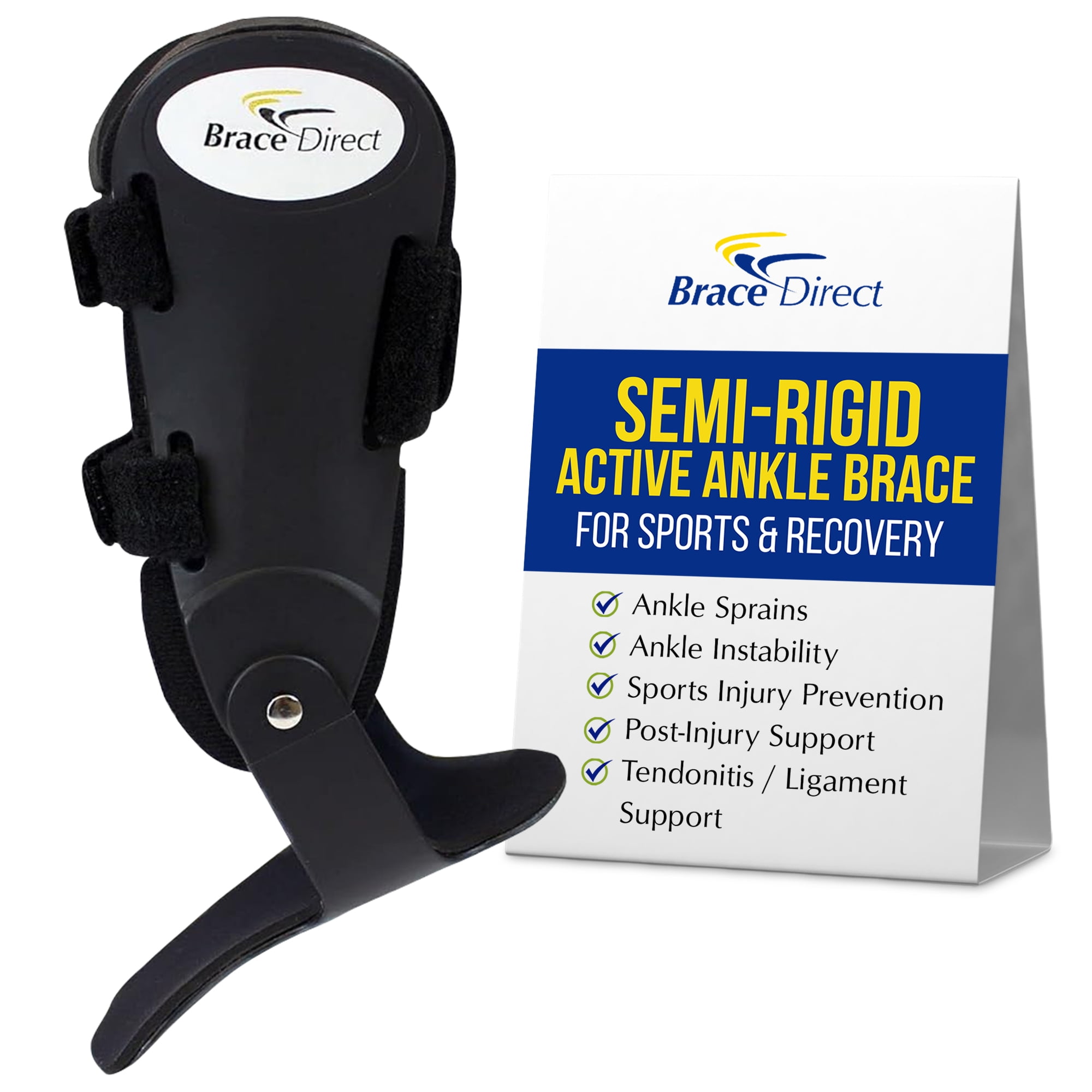 Brace Direct Semi-Rigid Active Ankle Brace for Sports & Recovery - Maximum Ankle Support for Athletes & Injury Recovery