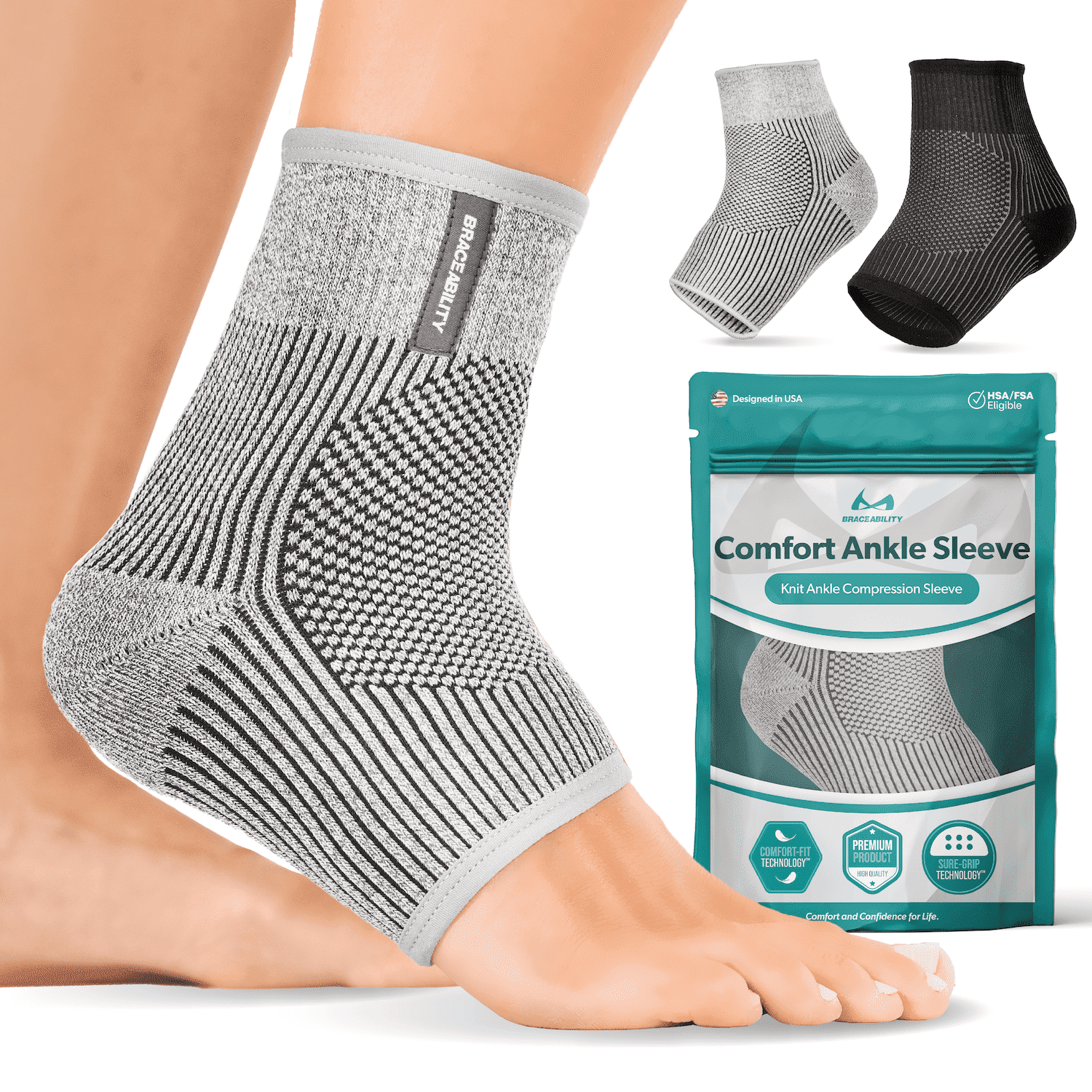 BraceAbility Ankle Compression Sleeve for Sprained Ankle and Injured ...