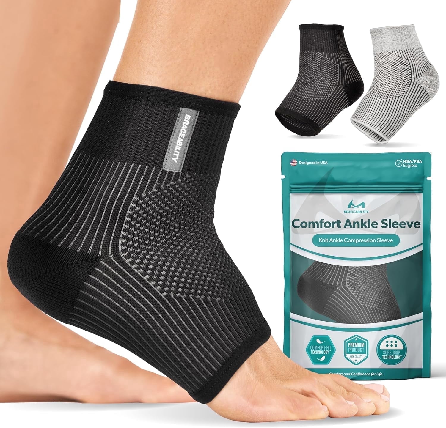 BraceAbility Ankle Compression Sleeve for Sprained Ankle and Injured ...