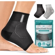 BraceAbility Ankle Compression Sleeve for Sprained Ankle and Injured Foot, Black, S/M