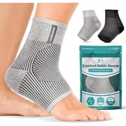 BraceAbility Ankle Compression Sleeve for Sprained Ankle and Injured Foot, Gray, S/M