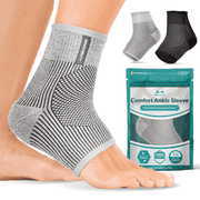 BraceAbility Ankle Compression Sleeve for Sprained Ankle and Injured Foot, Gray, M/L