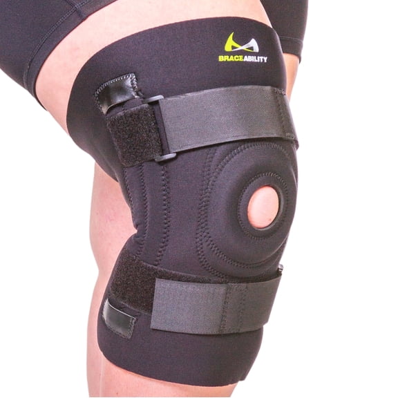 BraceAbility Plus Size Orthopedic Knee Brace with Side Stabilizers for Knee Pain and Instability XL