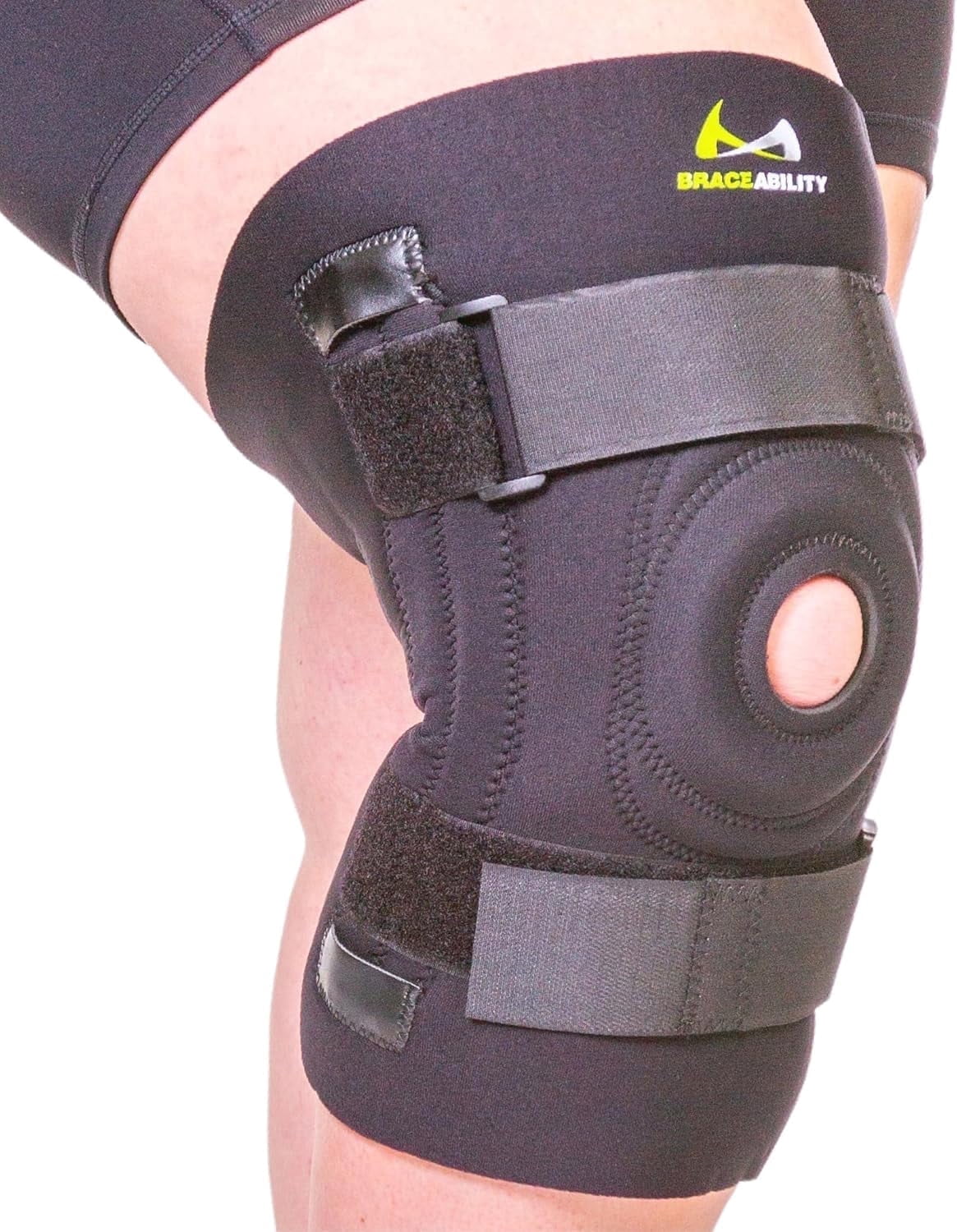 BraceAbility Plus Size Orthopedic Knee Brace with Side Stabilizers for Knee Pain and Instability 4XL