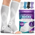 thumbnail image 1 of BraceAbility Open Toe Knee High Compression Socks 20-30 mmHg for Circulation Support, L, Gray, 1 Pair, 1 of 9