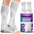 thumbnail image 1 of BraceAbility Open Toe Knee High Compression Socks 20-30 mmHg for Circulation Support, L, Gray, 2 Pairs, 1 of 9