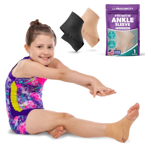 BraceAbility Lightweight Compression Ankle Sleeve, Beige, S