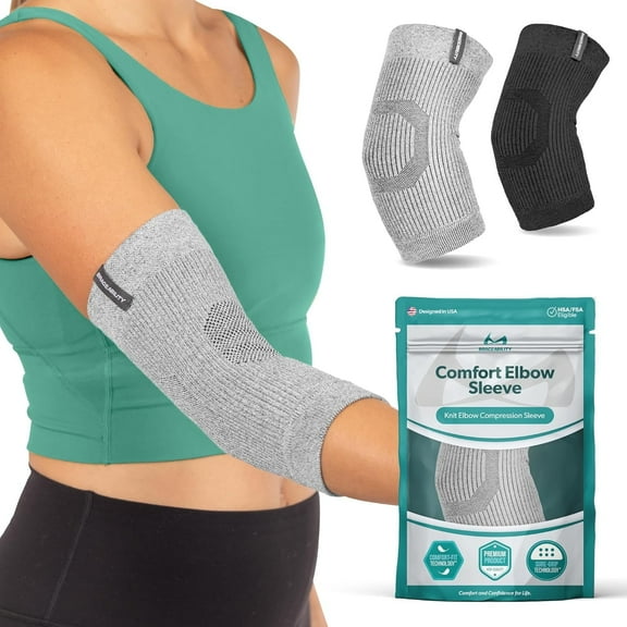 BraceAbility Elbow Compression Brace for Tendonitis and Arthritis, Lightweight Support for Daily Wear (M, Gray)