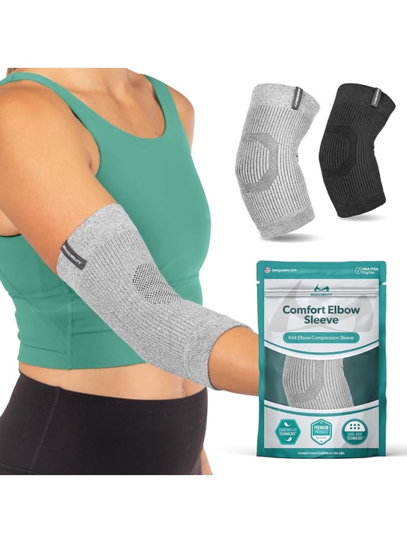 Elbow Compression Sleeve for Tendonitis and Arthritis, Gray, Medium